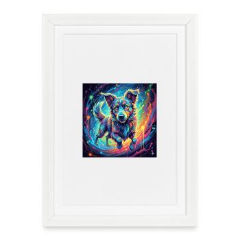 Un chien néon dans un tourbillon de couleurs - Affiche encadrée (27 × 37 cm) - blanc - Devant