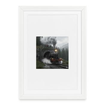Train à vapeur à travers la forêt au tunnel - Affiche encadrée (27 × 37 cm) - blanc - Devant