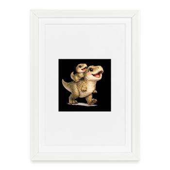 Maman T-Rex jouant avec son bébé - Affiche encadrée (27 × 37 cm) - blanc - Devant