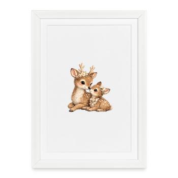 Mama Deer and Her Baby - Framed poster (27 × 37 cm) - white - Front