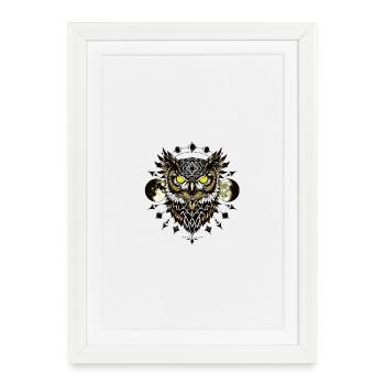 Mandala de la chouette dans le style tatouage - Affiche encadrée (27 × 37 cm) - blanc - Devant