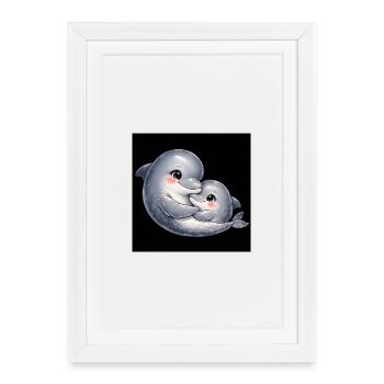 Mom dolphin and her baby cuddle together - Framed poster (27 × 37 cm) - white - Front
