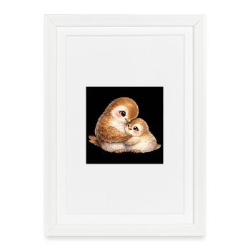 Maman oiseau câline son petit - Affiche encadrée (27 × 37 cm) - blanc - Devant