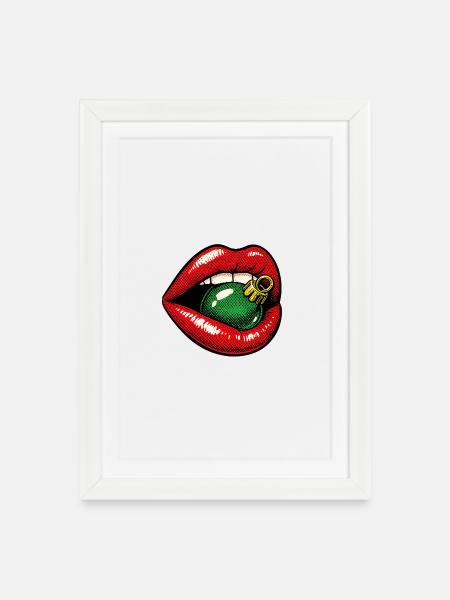 Weihnachtskußmund .1 - Gerahmtes Poster (27 × 37 cm) - Weiß