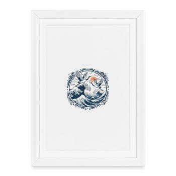 Japanese Cranes and Great Wave Zen - Framed poster (27 × 37 cm) - white - Front