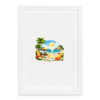 Ambiances estivales Plage tropicale Coucher de soleil - Affiche encadrée (27 × 37 cm) - blanc - Devant