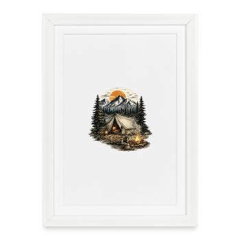 Camping en forêt au coucher du soleil - Affiche encadrée (27 × 37 cm) - blanc - Devant