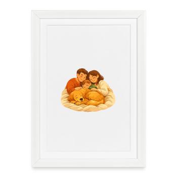 Golden Dog Family Retriever Dog Nature Love - Framed poster (27 × 37 cm) - white - Front