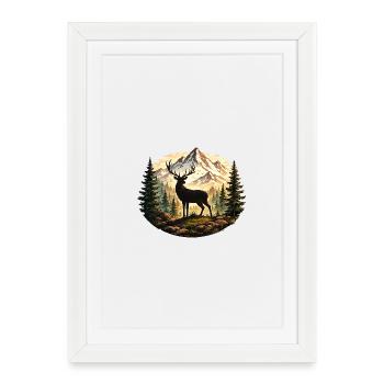 Deer silhouette in mountain forest - Framed poster (27 × 37 cm) - white - Front
