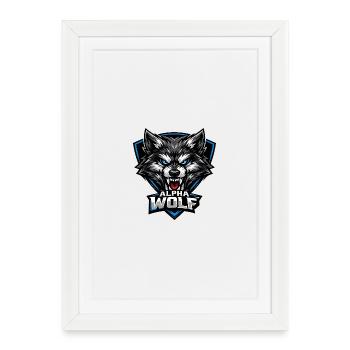 Logo Loup Alpha Agressif Mascotte Énergique - Affiche encadrée (27 × 37 cm) - blanc - Devant
