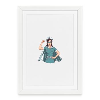 T-shirt infirmière superhéros soignante cadeau - Affiche encadrée (27 × 37 cm) - blanc - Devant