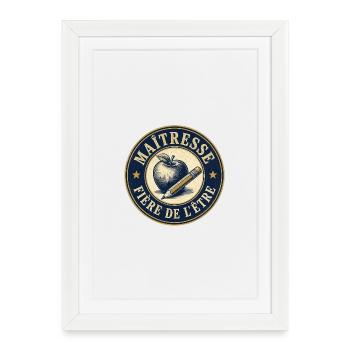 maîtresse badge vintage fierté enseignante cadeau  - Affiche encadrée (27 × 37 cm) - blanc - Devant