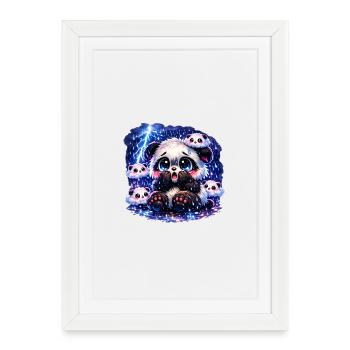 Panda de la peur de l’orage – Mignon, panique et duveteux - Affiche encadrée (27 × 37 cm) - blanc - Devant