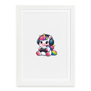 T-shirt licorne de jeu mignon Gamer Rainbow - Affiche encadrée (27 × 37 cm) - blanc - Devant