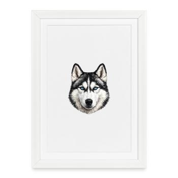 Vue géométrique Husky - Affiche encadrée (27 × 37 cm) - blanc - Devant