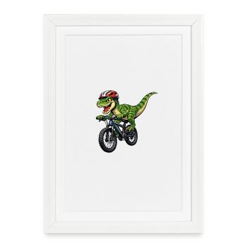 Dinosaure cycliste cartoon - Affiche encadrée (27 × 37 cm) - blanc - Devant