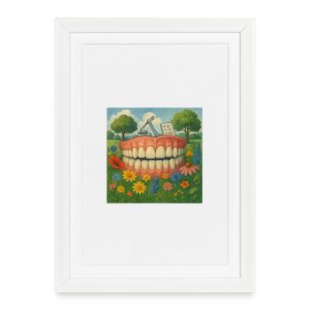 Surreal row of teeth in the flower garden - Framed poster (27 × 37 cm) - white - Front