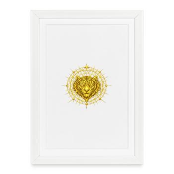 Tigre Totem Metatron Doré - Affiche encadrée (27 × 37 cm) - blanc - Devant