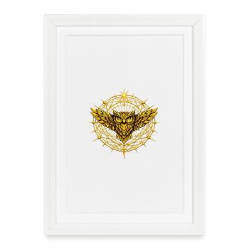 Hibou Totem Metatron Doré  - Affiche encadrée (27 × 37 cm) - blanc - Devant