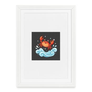 Crab surfs through waves - Framed poster (27 × 37 cm) - white - Front