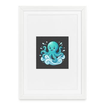 Pieuvre joyeuse aux vagues - Affiche encadrée (27 × 37 cm) - blanc - Devant
