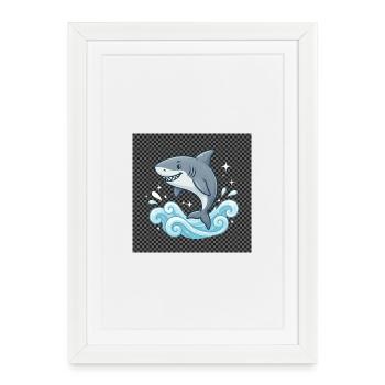 Shark jump in the sound of the sea - Framed poster (27 × 37 cm) - white - Front