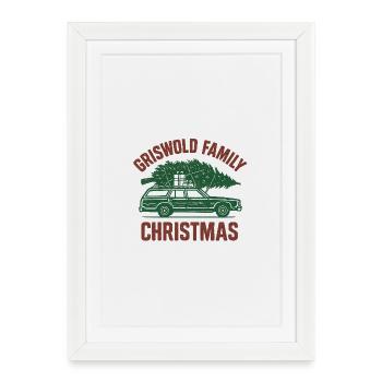 Voiture de Noël familiale vintage - Affiche encadrée (27 × 37 cm) - blanc - Devant