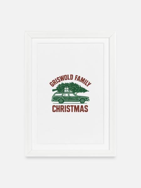 Vintage Family Christmas Car - Framed poster (27 × 37 cm) - white