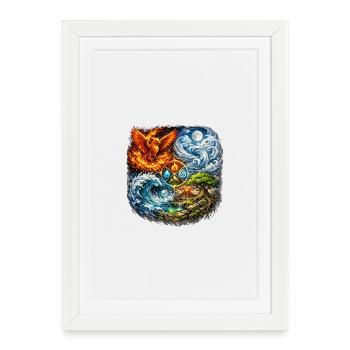 Phoenix, Fire, Water, Earth, Symbolism - Framed poster (27 × 37 cm) - white - Front