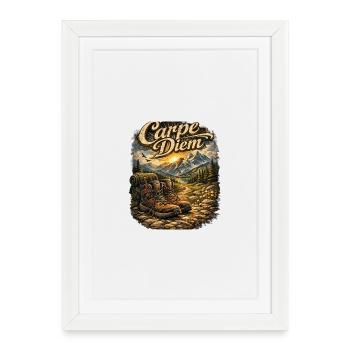 Carpe Diem Bergwanderer - Gerahmtes Poster (27 × 37 cm) - Weiß - Vorne