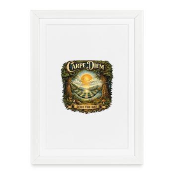 Coucher de soleil dans le hamac Carpe Diem - Affiche encadrée (27 × 37 cm) - blanc - Devant
