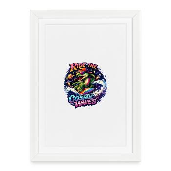 Kosmisches Brandungskrokodil - Gerahmtes Poster (27 × 37 cm) - Weiß - Vorne