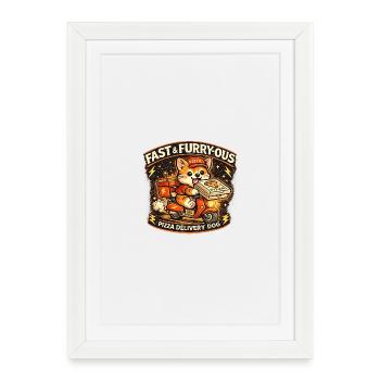 Chien livreur de pizzas en scooter - Affiche encadrée (27 × 37 cm) - blanc - Devant