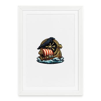 Raven Rudder Viking Ship Emblem - Framed poster (27 × 37 cm) - white - Front