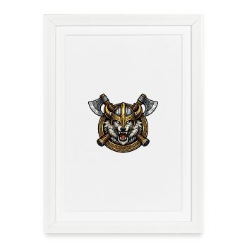 Emblème du casque du loup viking - Affiche encadrée (27 × 37 cm) - blanc - Devant