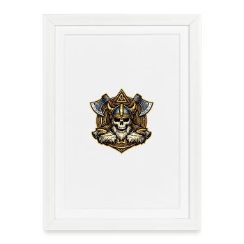 Viking Skull with Gold Helmet and Axes - Framed poster (27 × 37 cm) - white - Front