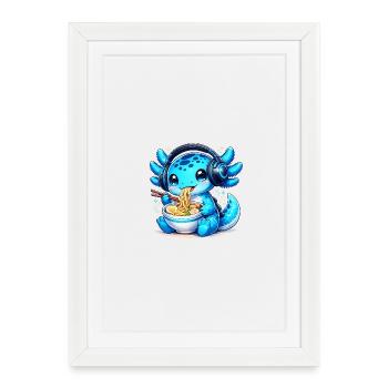 Kawaii Axolotl mit Kopfhörern und Ramen Gaming - Gerahmtes Poster (27 × 37 cm) - Weiß - Vorne