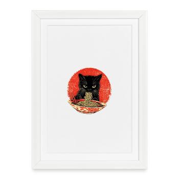 Cat Vintage – Black Cat with Noodles Japan - Framed poster (27 × 37 cm) - white - Front