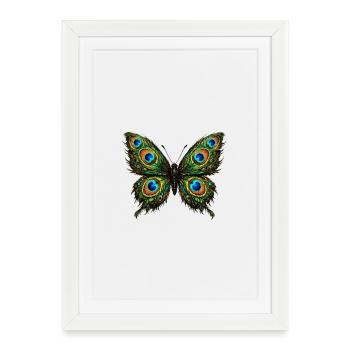 Butterfly with Peacock Feathers 1 - Framed poster (27 × 37 cm) - white - Front