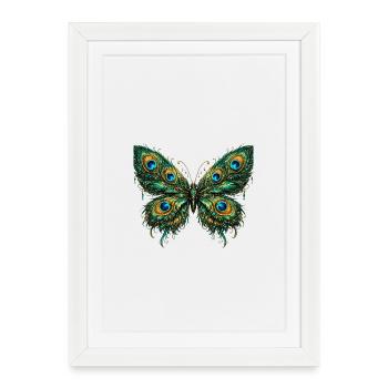 Papillon aux plumes de paon 3 - Affiche encadrée (27 × 37 cm) - blanc - Devant