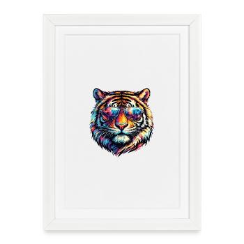 Tigre psychédélique avec des lunettes de soleil - Affiche encadrée (27 × 37 cm) - blanc - Devant