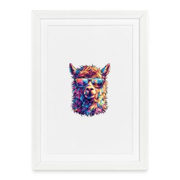 Lama avec des lunettes de soleil fluo - Affiche encadrée (27 × 37 cm) - blanc - Devant