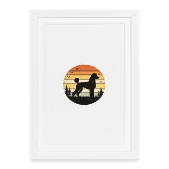 Coucher de soleil de la silhouette rétro du caniche - Affiche encadrée (27 × 37 cm) - blanc - Devant