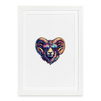 Tête de bélier colorée avec des lunettes de soleil - Affiche encadrée (27 × 37 cm) - blanc - Devant