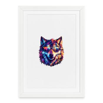 Loup coloré avec des lunettes de soleil - Affiche encadrée (27 × 37 cm) - blanc - Devant