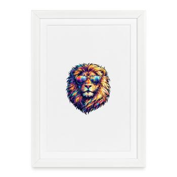 Lion néon avec des lunettes de soleil - Affiche encadrée (27 × 37 cm) - blanc - Devant