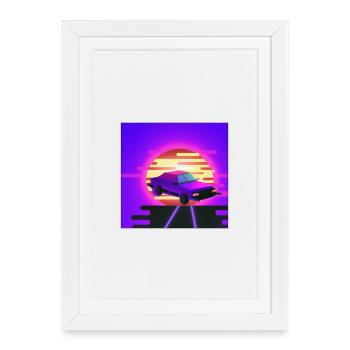 Retrowave/vaperwave car. - Framed poster (27 × 37 cm) - white - Front