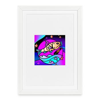 Poisson vaperwave/retrowave ivre. - Affiche encadrée (27 × 37 cm) - blanc - Devant
