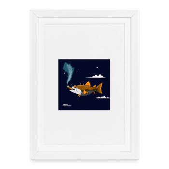 Pêchez en l’air avec un cigare. - Affiche encadrée (27 × 37 cm) - blanc - Devant