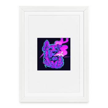 Chien fumeur trippant. - Affiche encadrée (27 × 37 cm) - blanc - Devant